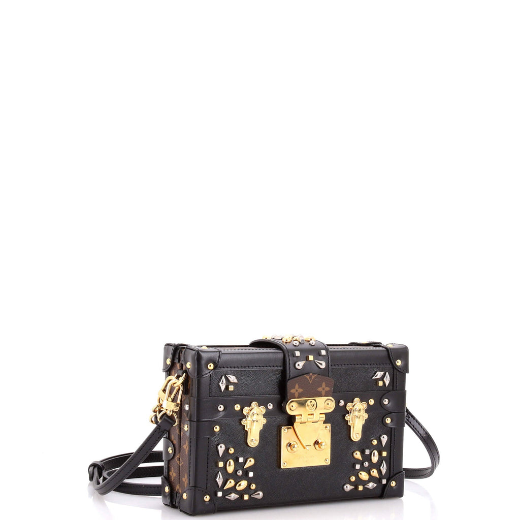 Petite Malle Handbag Studded Taiga Leather and Monogram Canvas