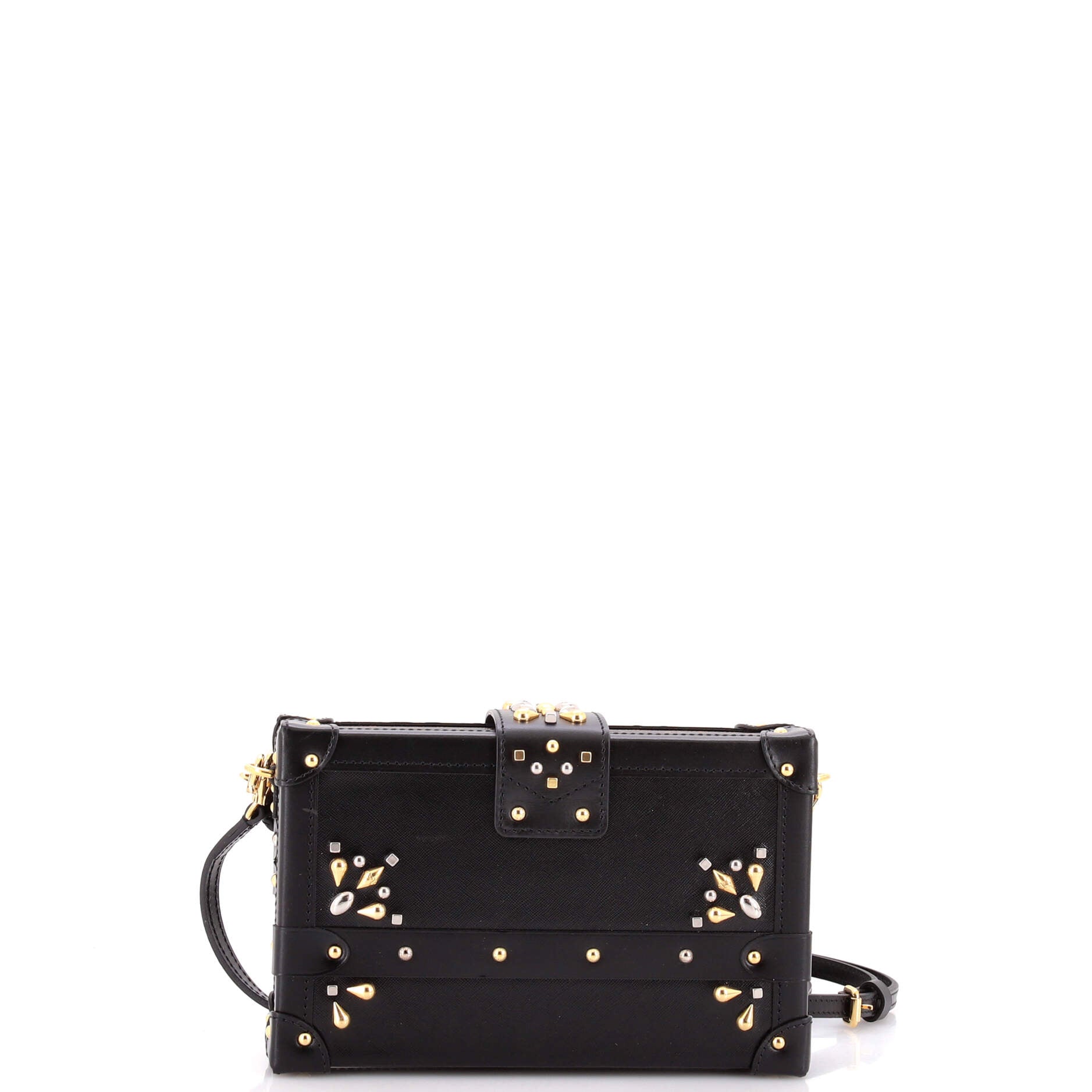 Petite Malle Handbag Studded Taiga Leather and Monogram Canvas