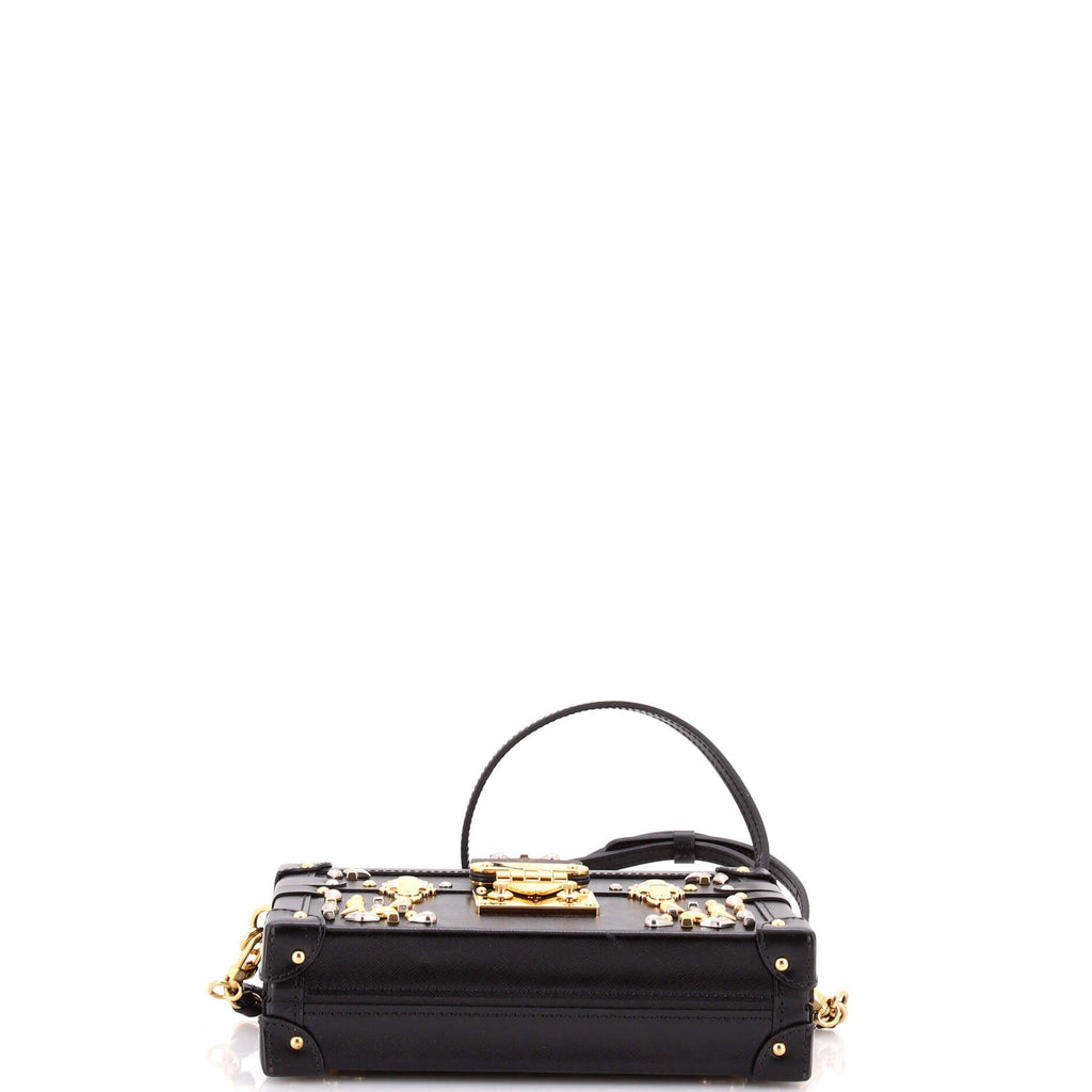 Petite Malle Handbag Studded Taiga Leather and Monogram Canvas