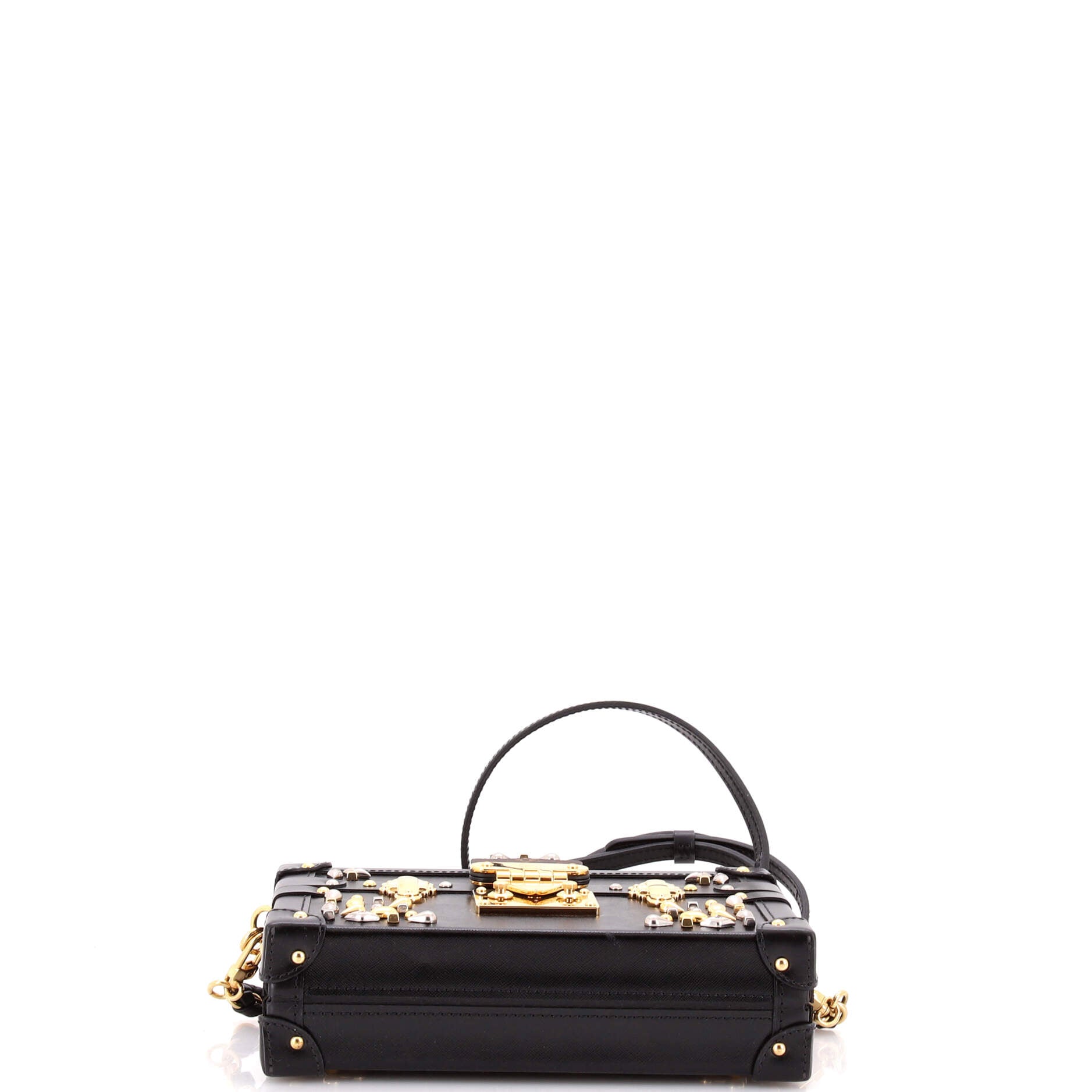 Petite Malle Handbag Studded Taiga Leather and Monogram Canvas