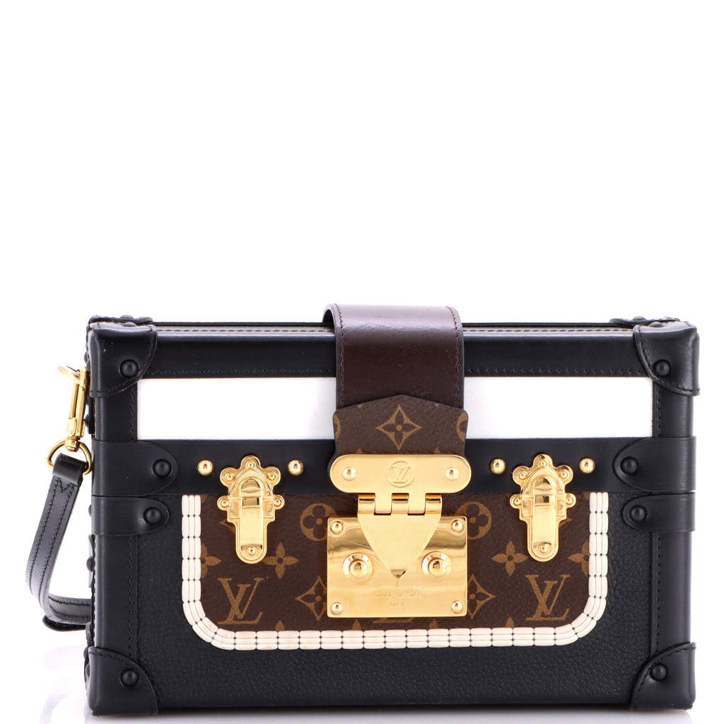 Petite Malle Handbag Leather and Monogram Canvas with Trompe L'oeil Braid