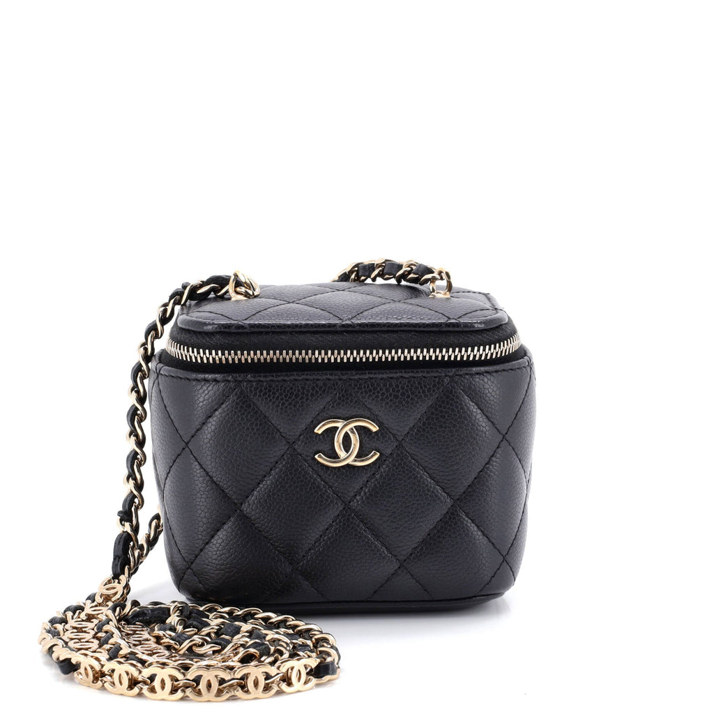 Tiny CC Link Vanity Case with Chain Quilted Caviar Mini