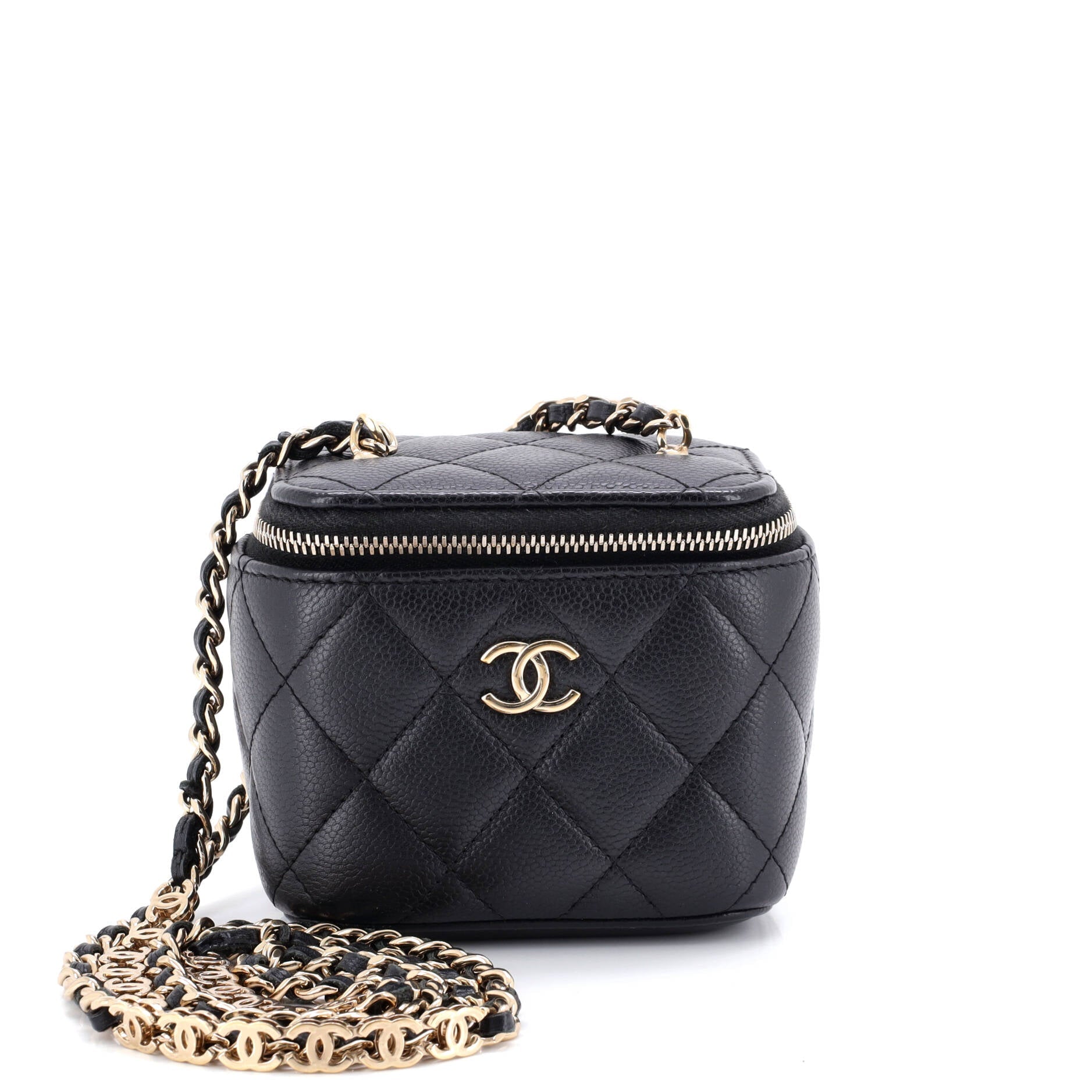 Tiny CC Link Vanity Case with Chain Quilted Caviar Mini
