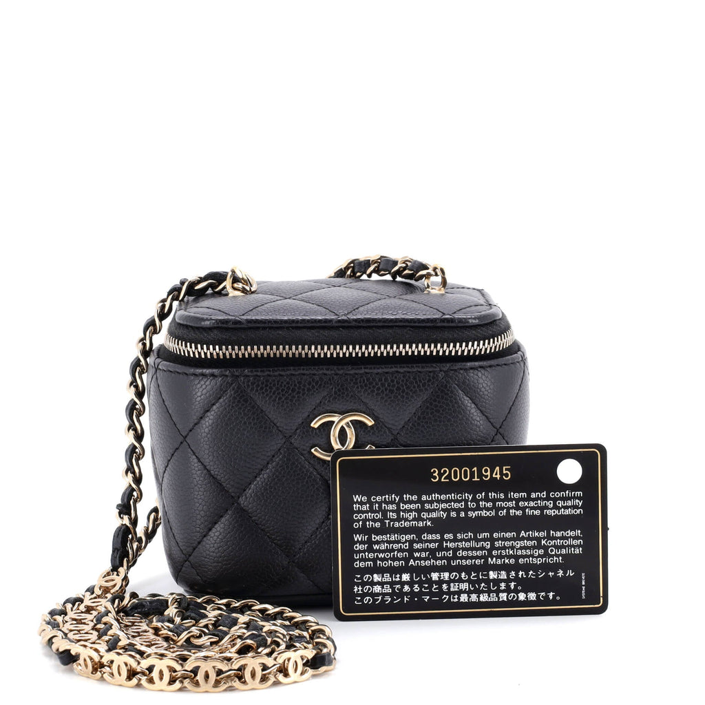 Tiny CC Link Vanity Case with Chain Quilted Caviar Mini