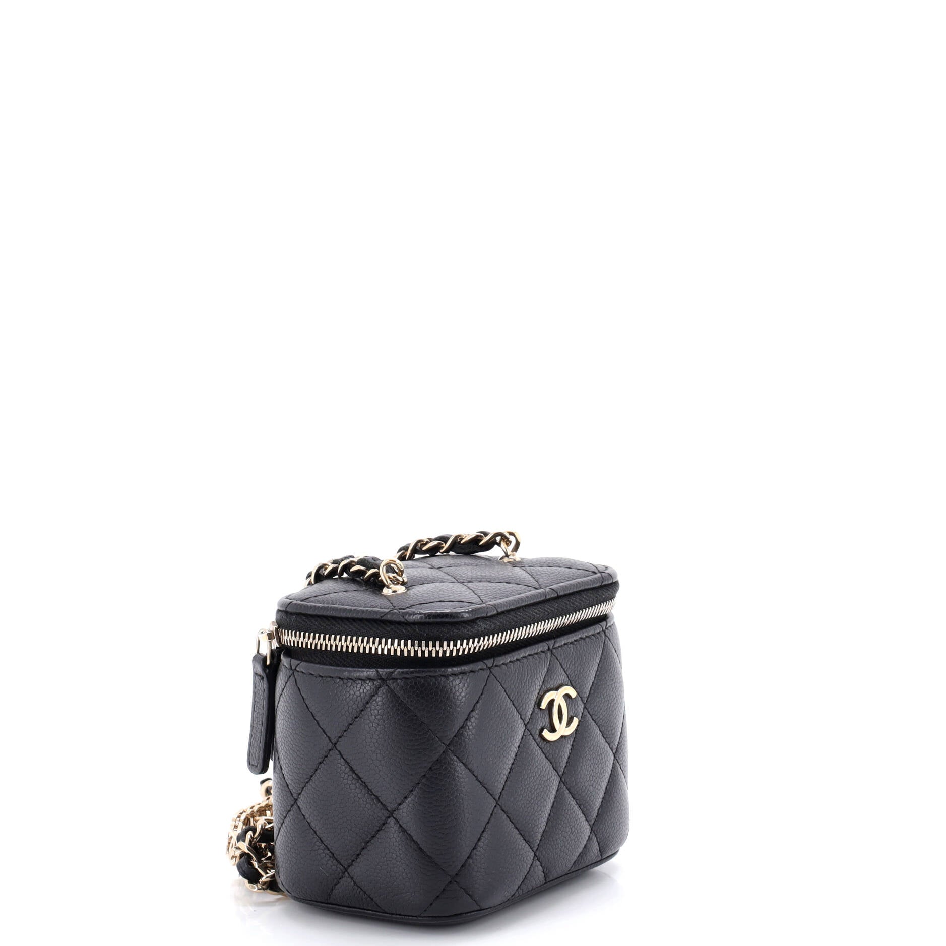 Tiny CC Link Vanity Case with Chain Quilted Caviar Mini