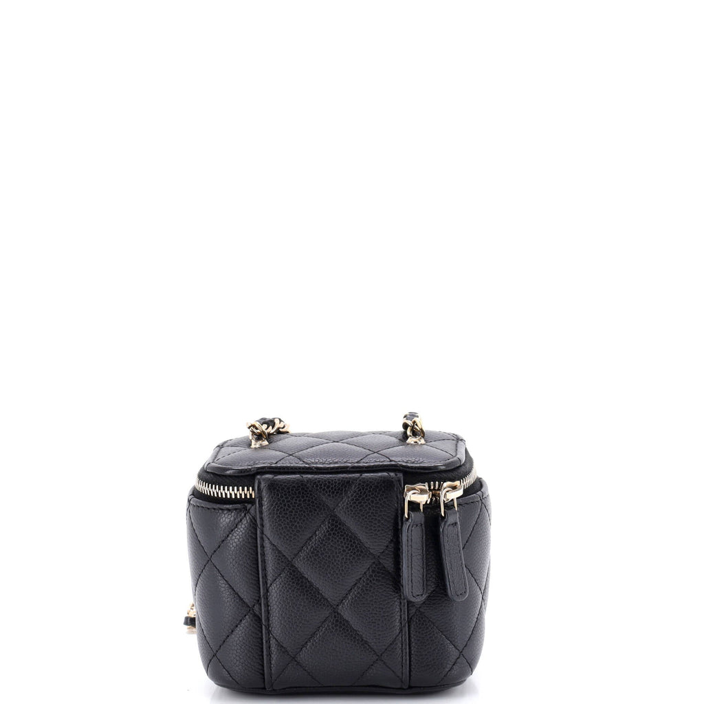 Tiny CC Link Vanity Case with Chain Quilted Caviar Mini