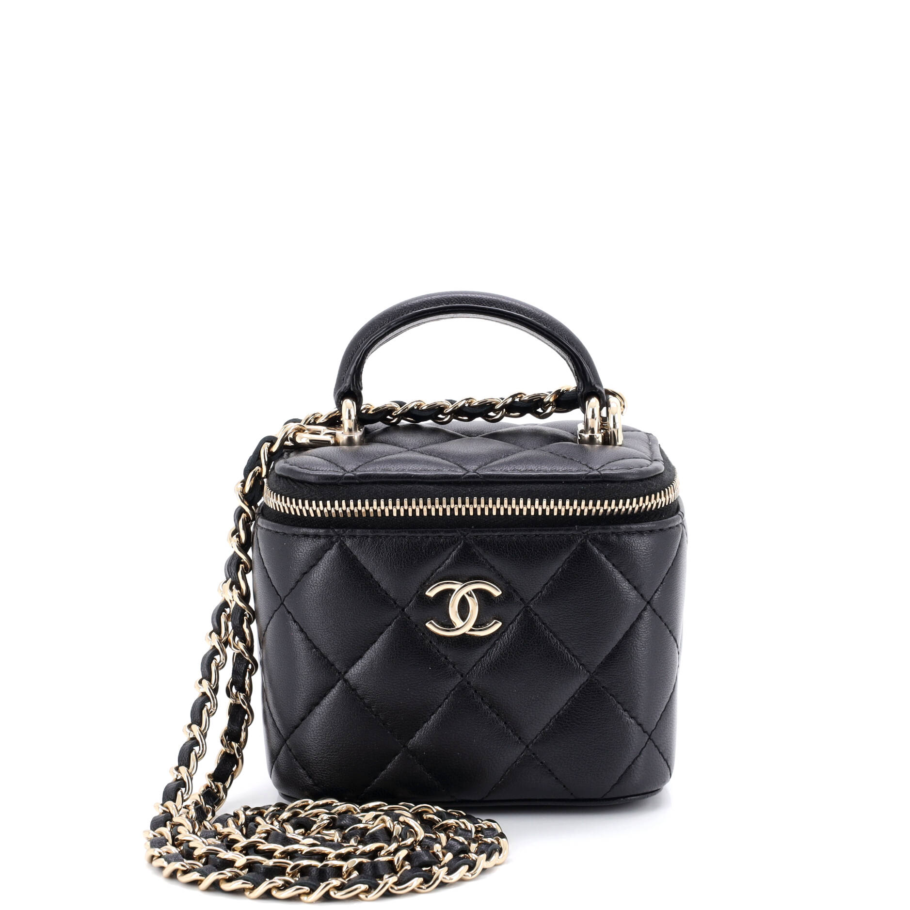 Classic Top Handle Vanity Case with Chain Quilted Lambskin Mini