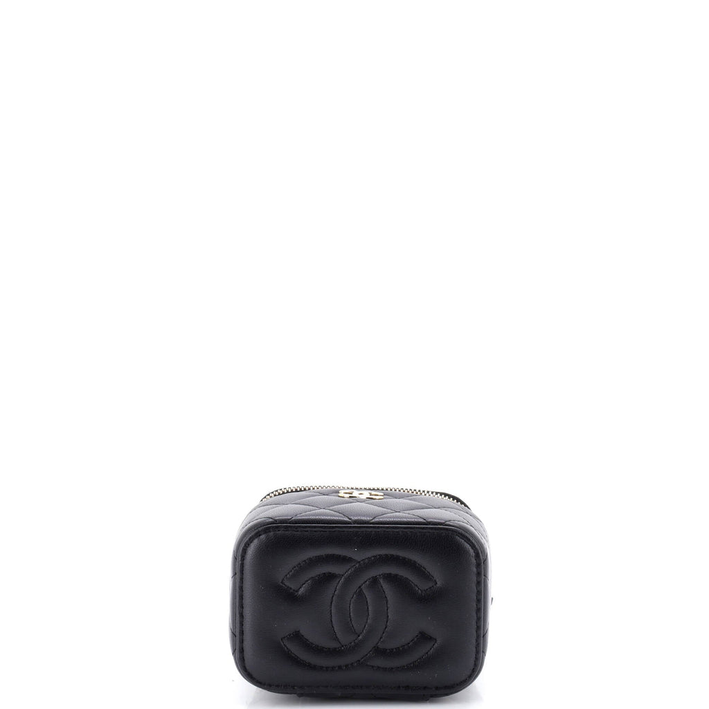 Classic Top Handle Vanity Case with Chain Quilted Lambskin Mini