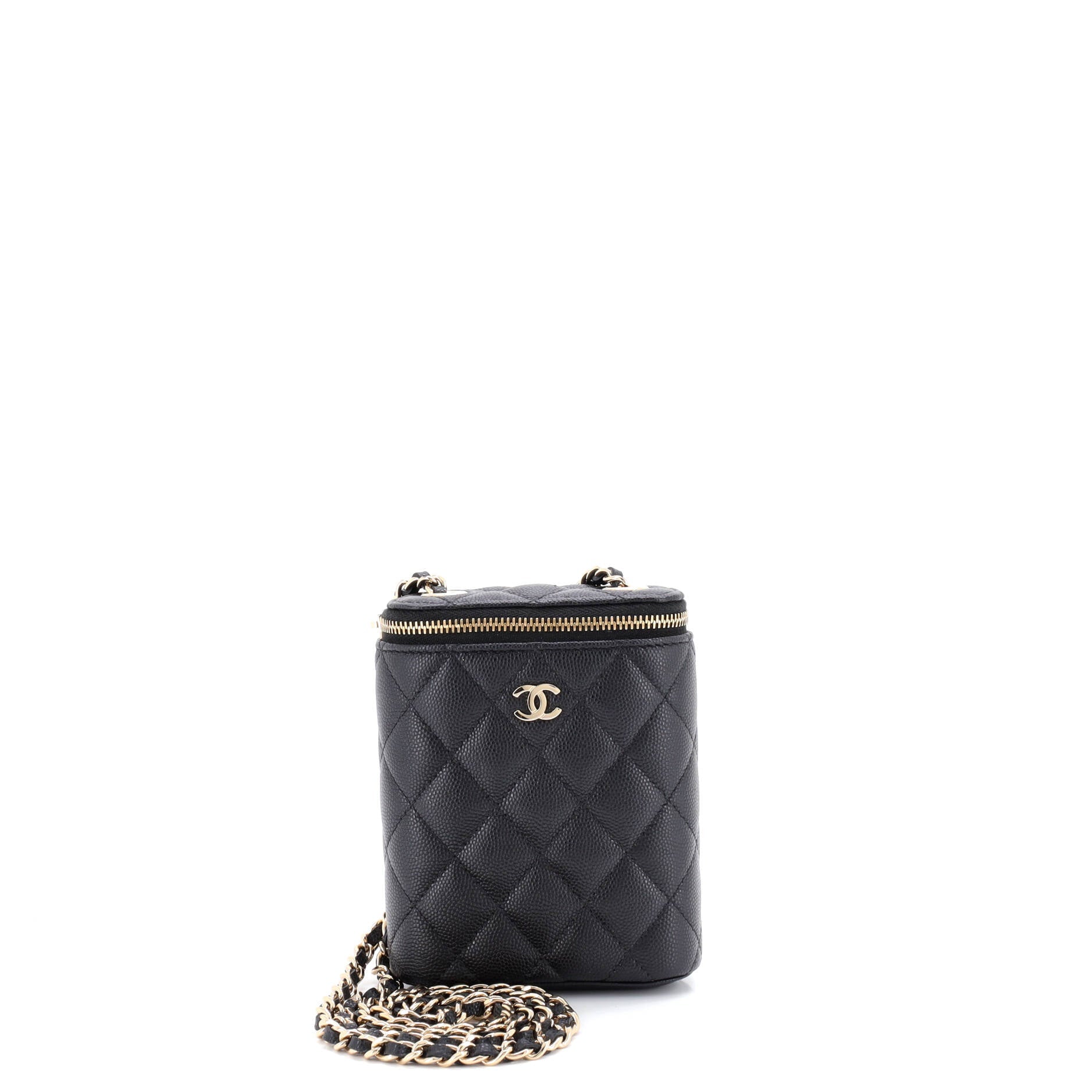 Vertical Classic Vanity Case with Chain Quilted Caviar Small