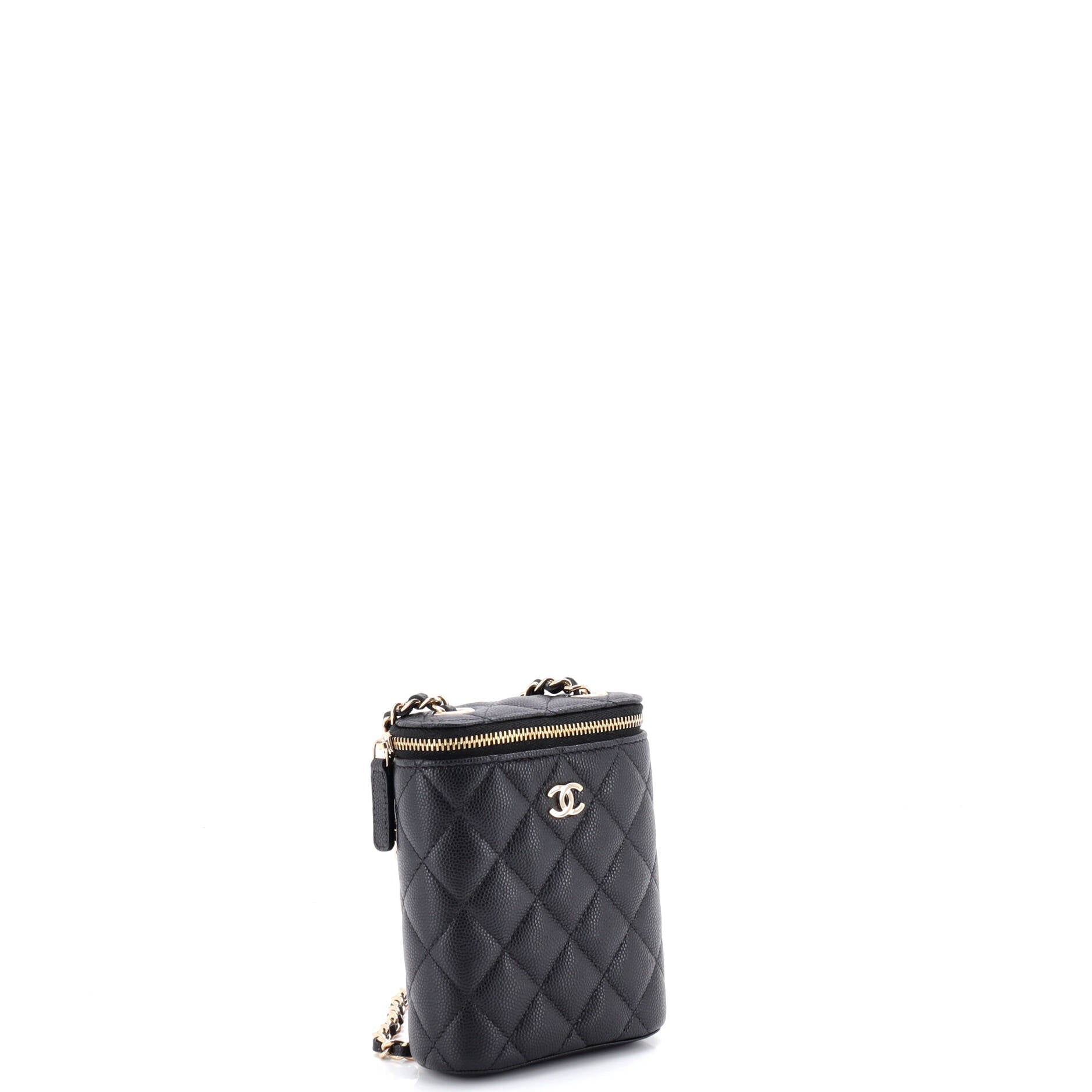 Vertical Classic Vanity Case with Chain Quilted Caviar Small