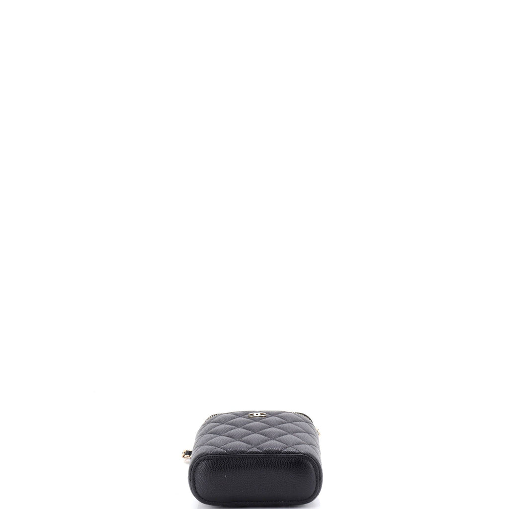 Vertical Classic Vanity Case with Chain Quilted Caviar Small