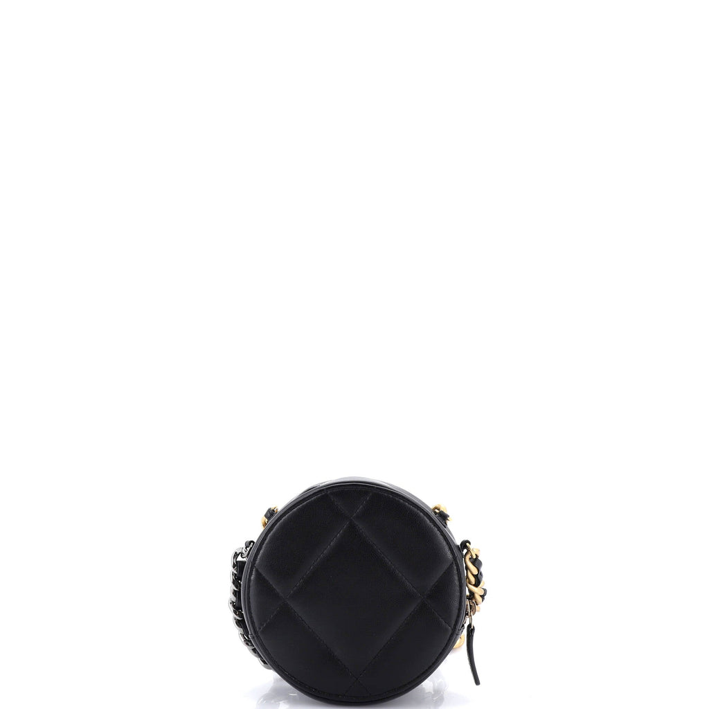 19 Round Clutch with Chain Quilted Leather
