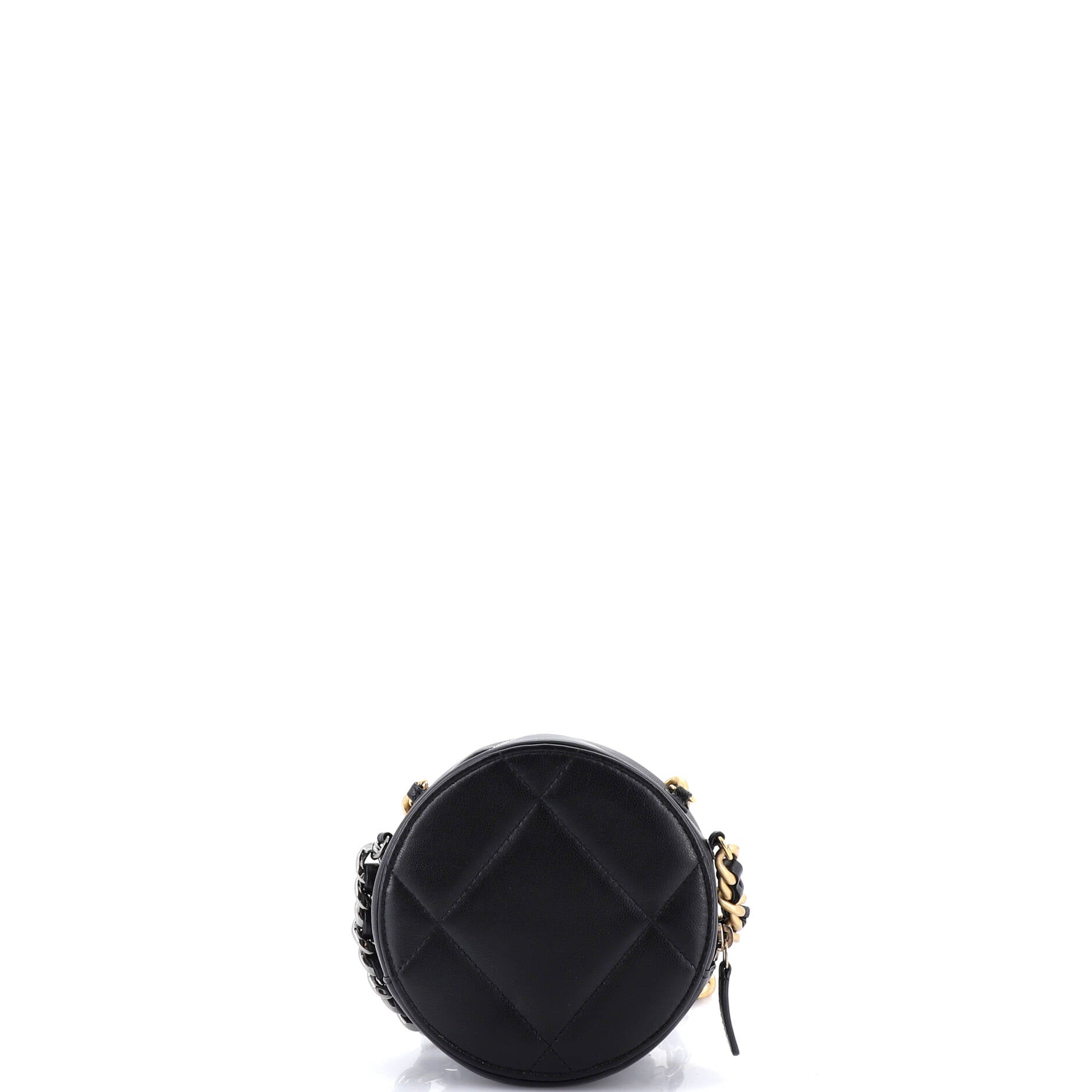 19 Round Clutch with Chain Quilted Leather