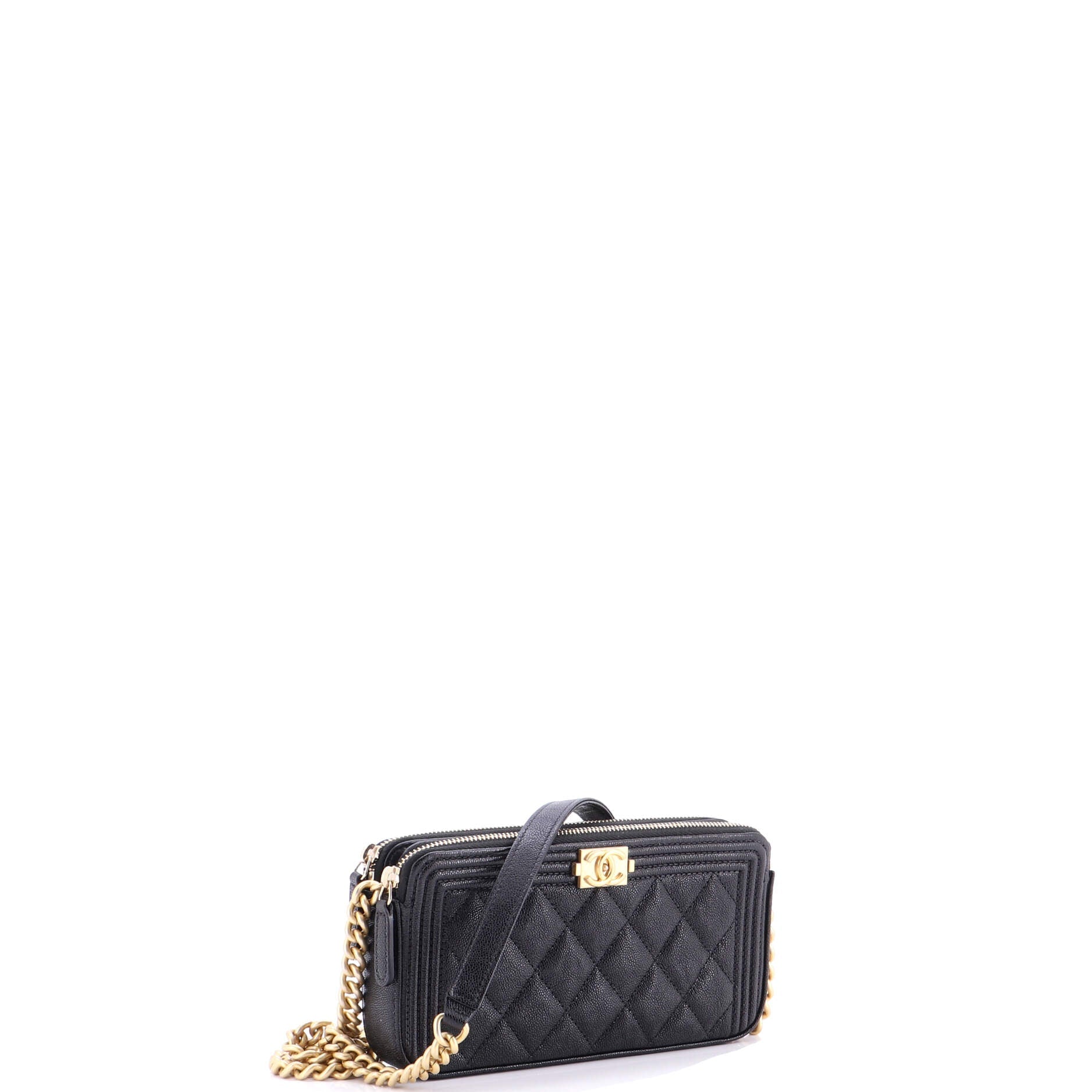 Boy Double Zip Clutch with Chain Quilted Caviar