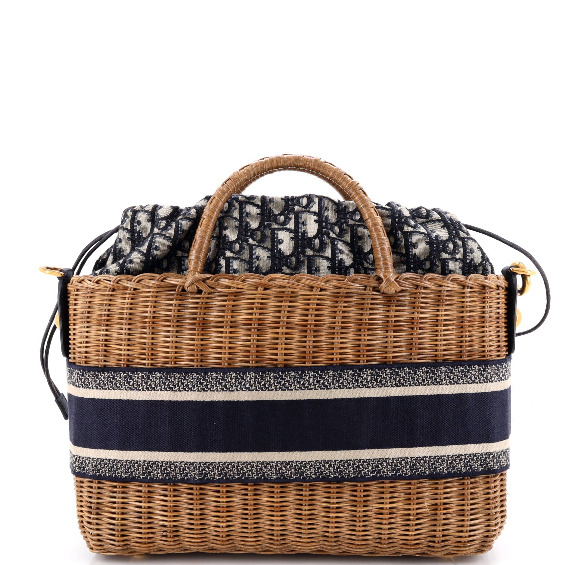 Basket Bag Wicker and Oblique Canvas Large