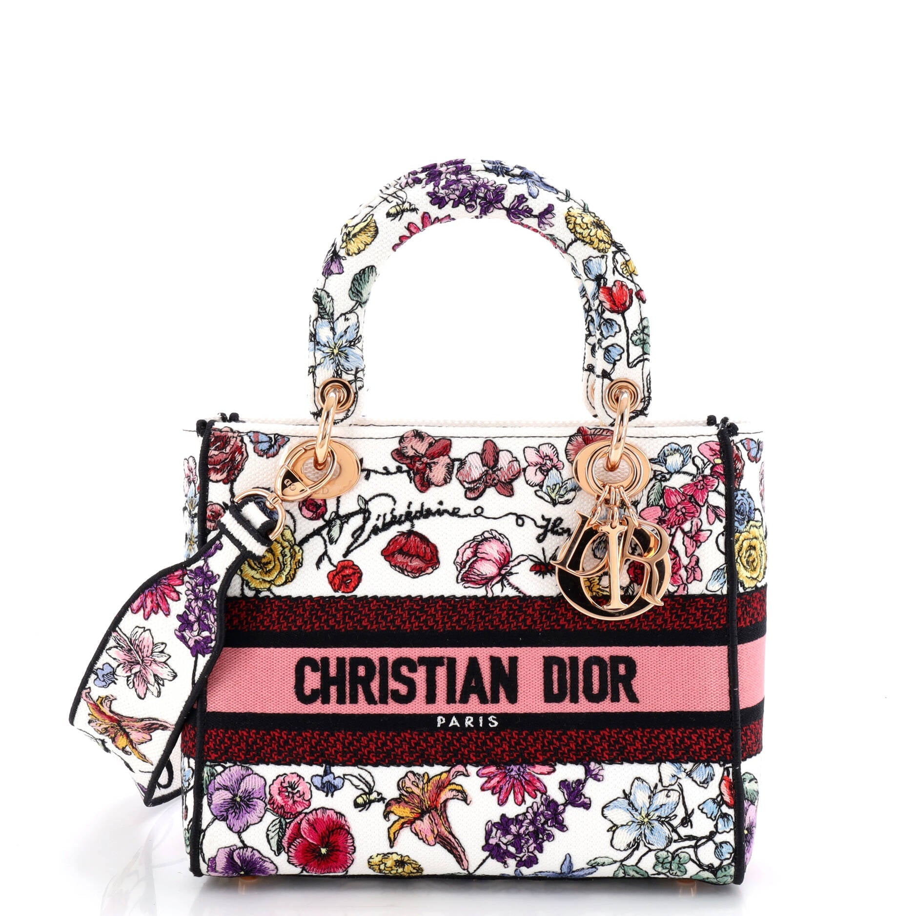 Lady D-Lite Bag Embroidered Canvas Medium