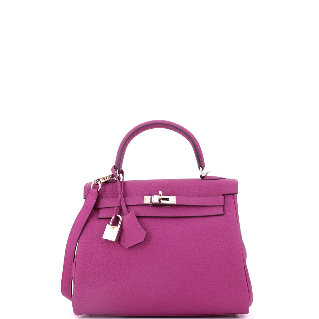 Kelly Handbag Rose Pourpre Togo with Palladium Hardware 25