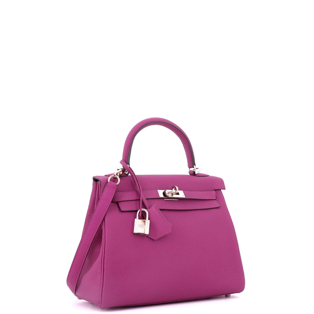 Kelly Handbag Rose Pourpre Togo with Palladium Hardware 25