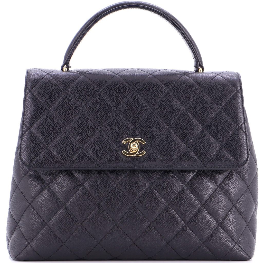 Vintage Classic Top Handle Flap Bag Quilted Caviar Jumbo
