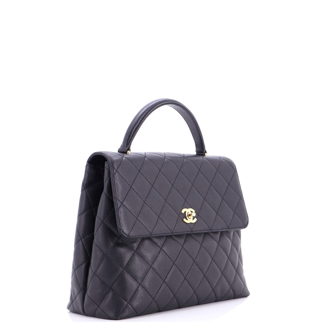 Vintage Classic Top Handle Flap Bag Quilted Caviar Jumbo