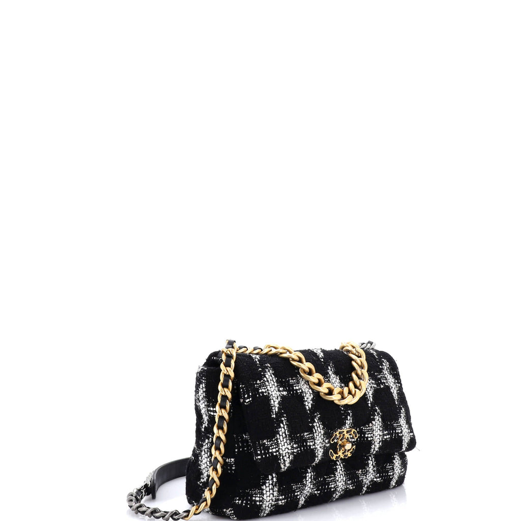19 Flap Bag Quilted Houndstooth Tweed and Ribbon Large