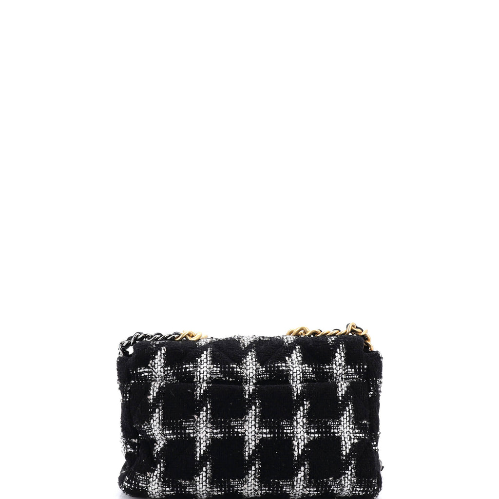 19 Flap Bag Quilted Houndstooth Tweed and Ribbon Large