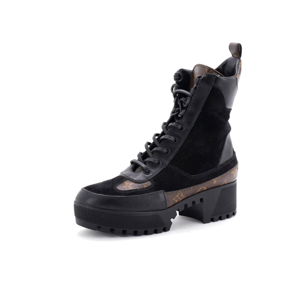 Women's Laureate Platform Desert Boots Suede with Monogram Canvas