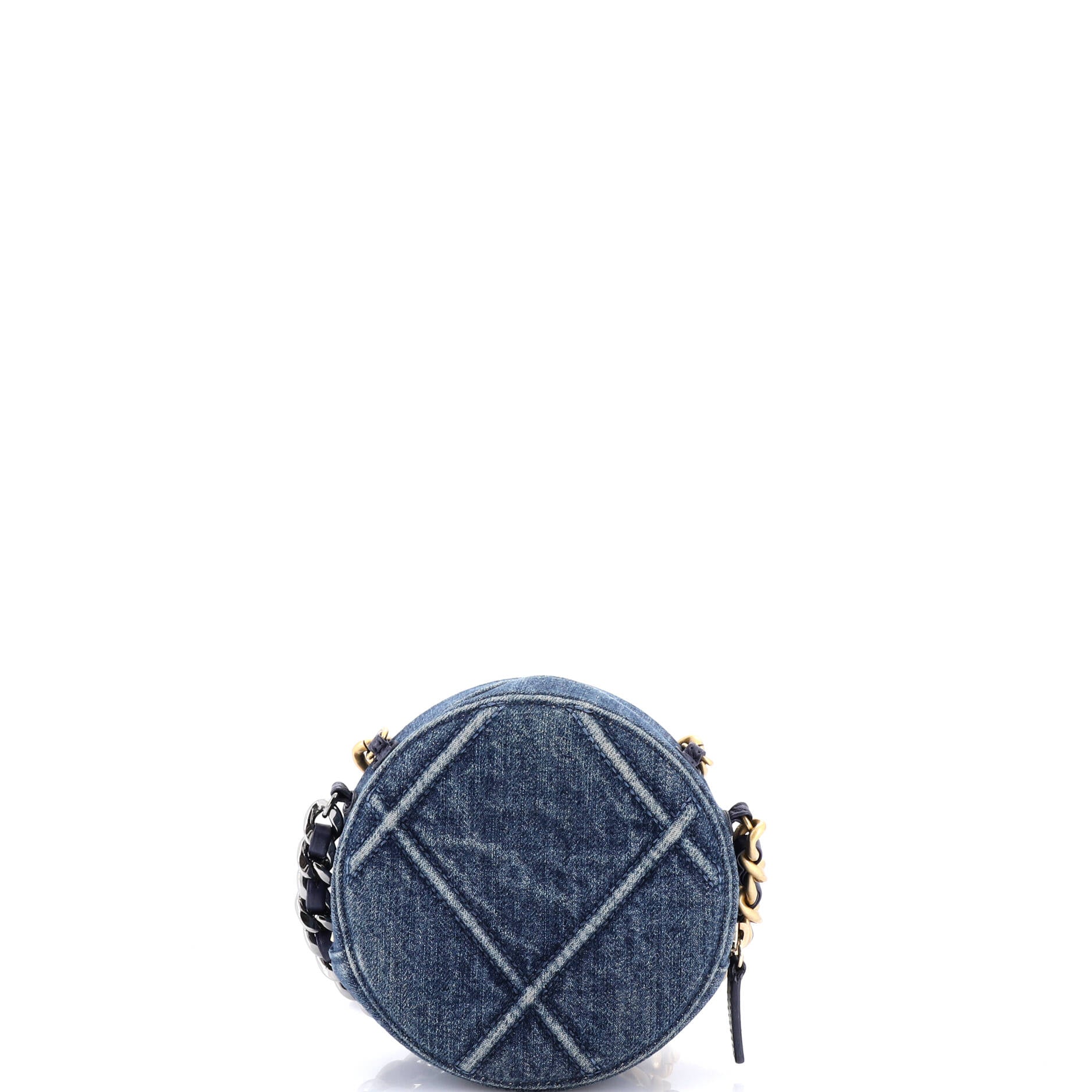 19 Round Clutch with Chain Quilted Denim