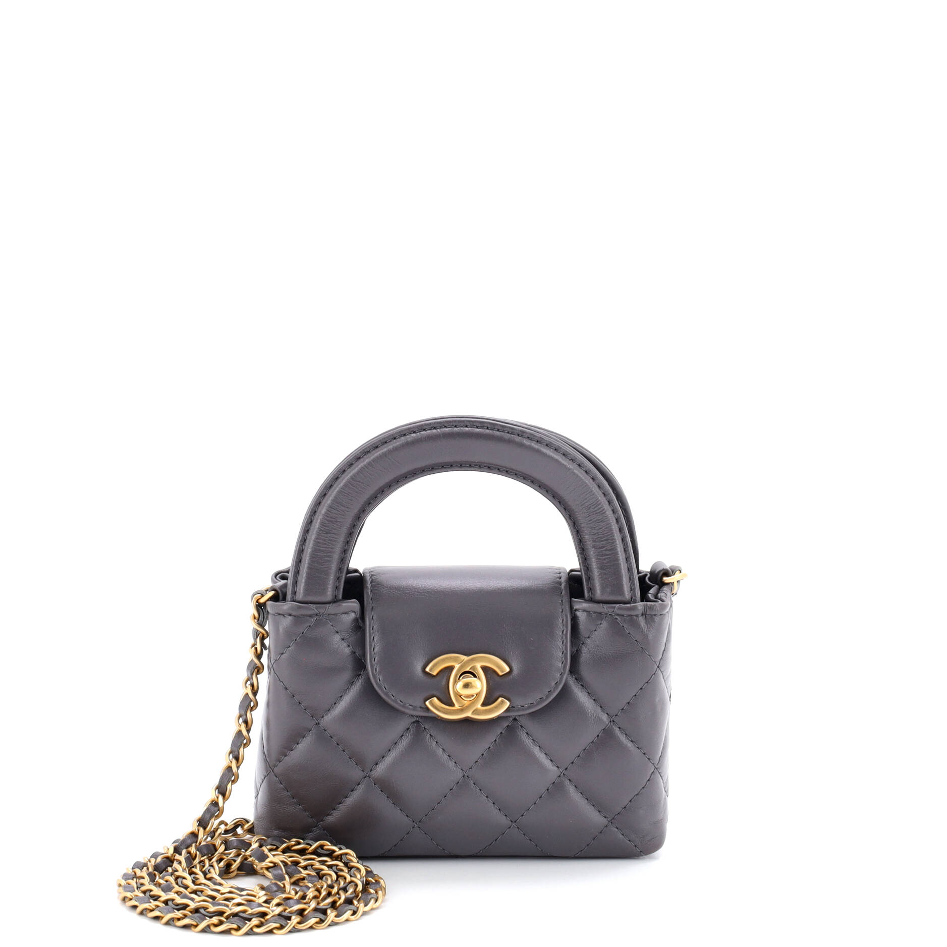 Kelly Top Handle Shopping Bag Quilted Shiny Aged Calfskin Nano