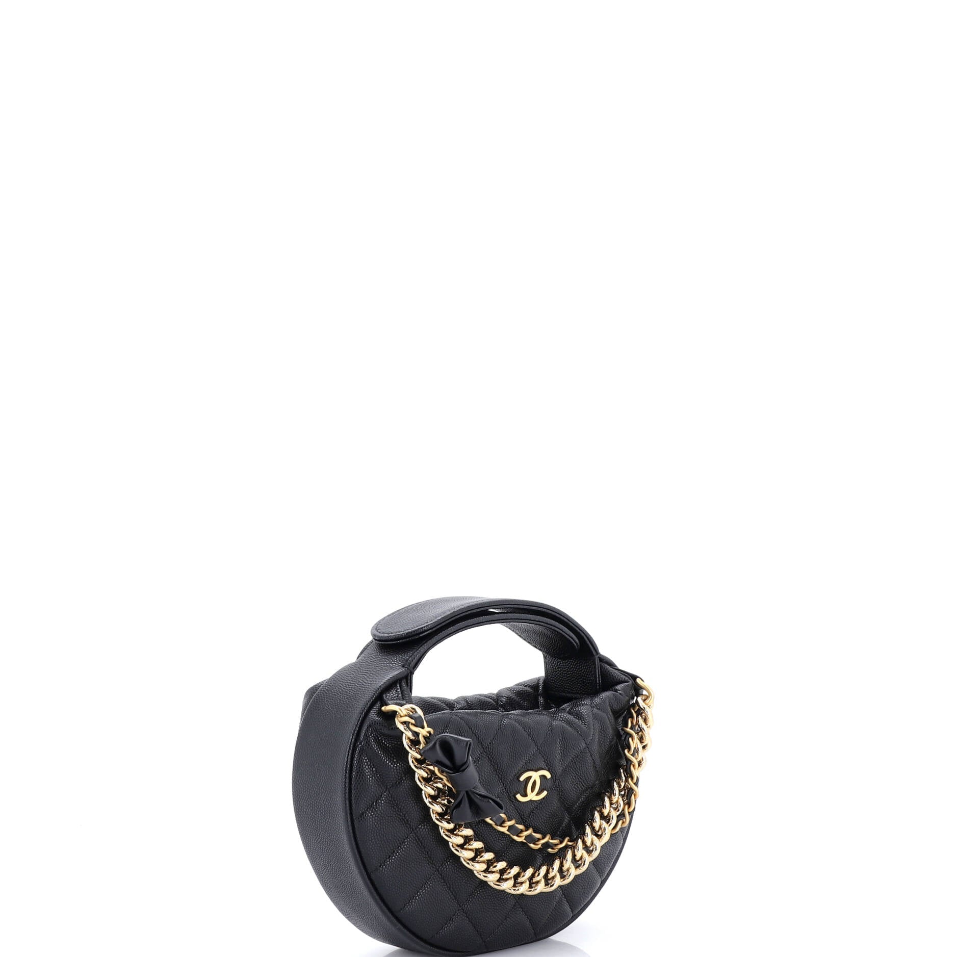 Double Chain Bow Hobo Pouch Quilted Caviar Mini