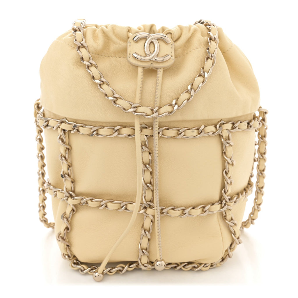 Lambskin Bucket Chain Drawstring Bag Yellow