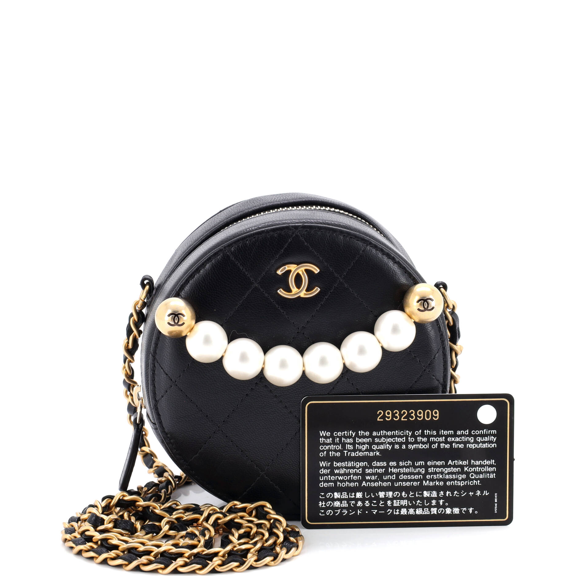 Chic Pearls Round Clutch with Chain Quilted Lambskin