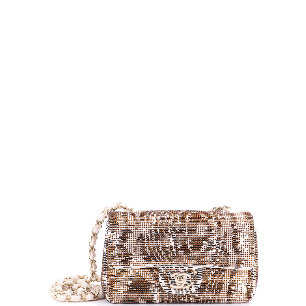Classic Single Flap Bag Crystal Embellished Printed Felt Mini