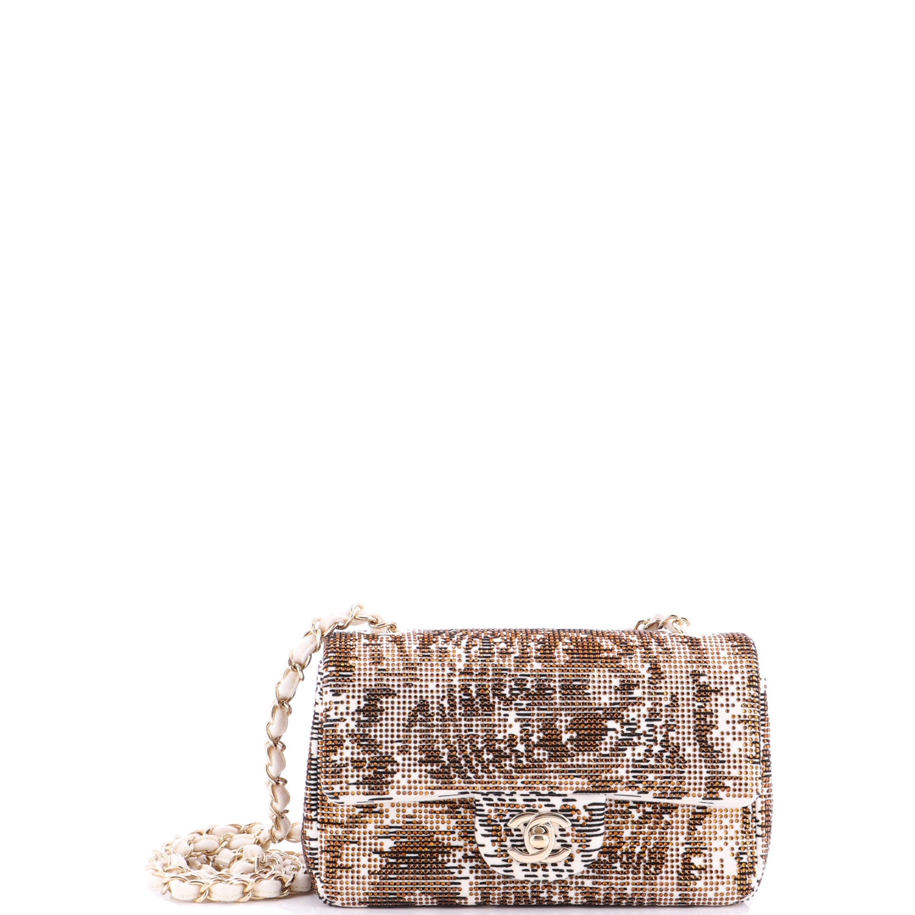 Classic Single Flap Bag Crystal Embellished Printed Felt Mini