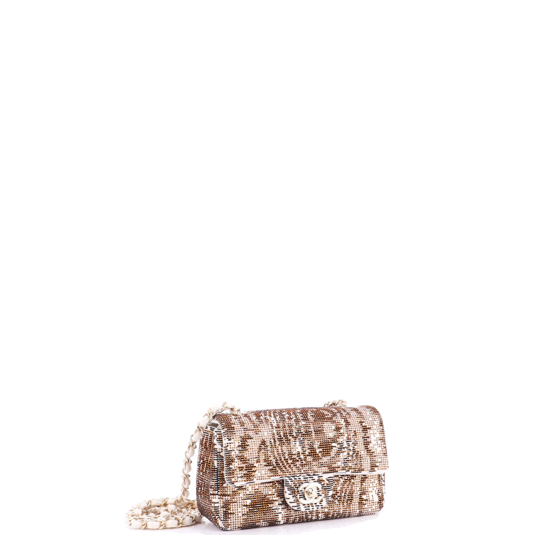 Classic Single Flap Bag Crystal Embellished Printed Felt Mini
