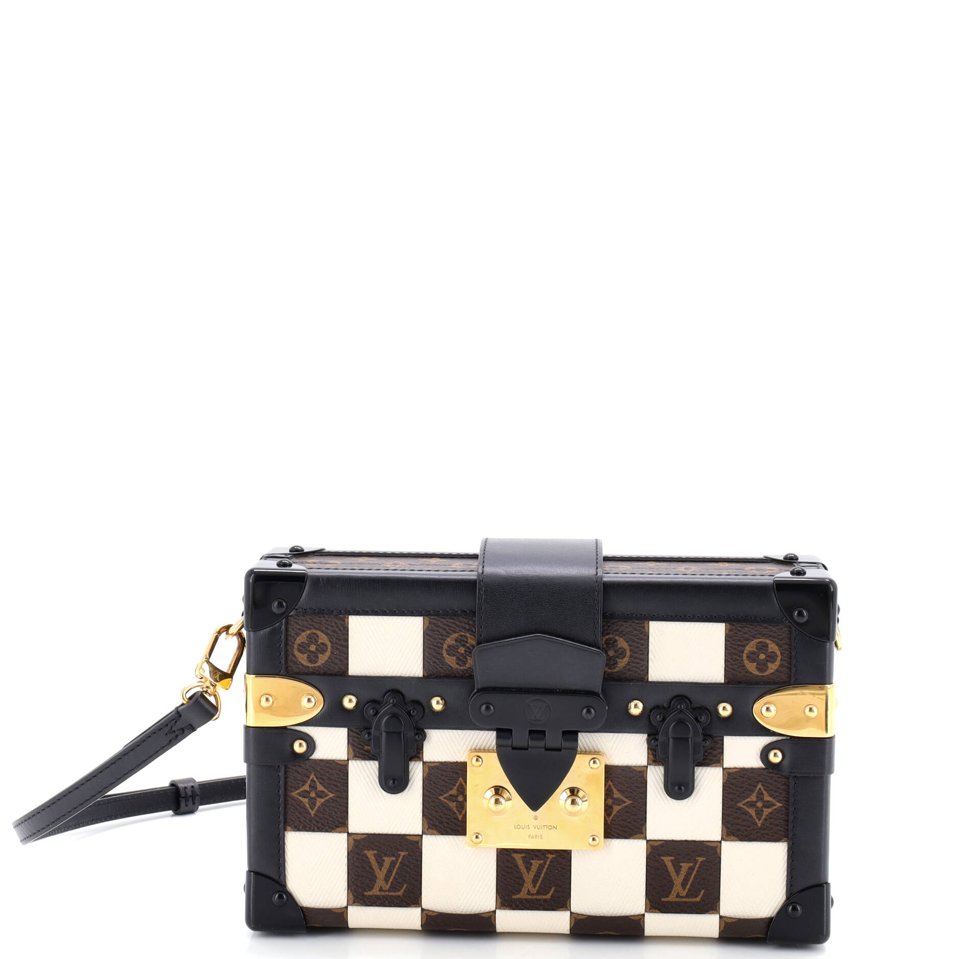 Petite Malle Handbag Damier Tressage Monogram Canvas and Leather