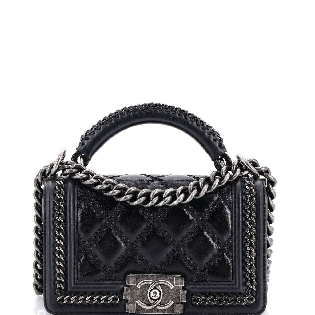 Chain Handle Boy Flap Bag Quilted Glazed Calfskin Small