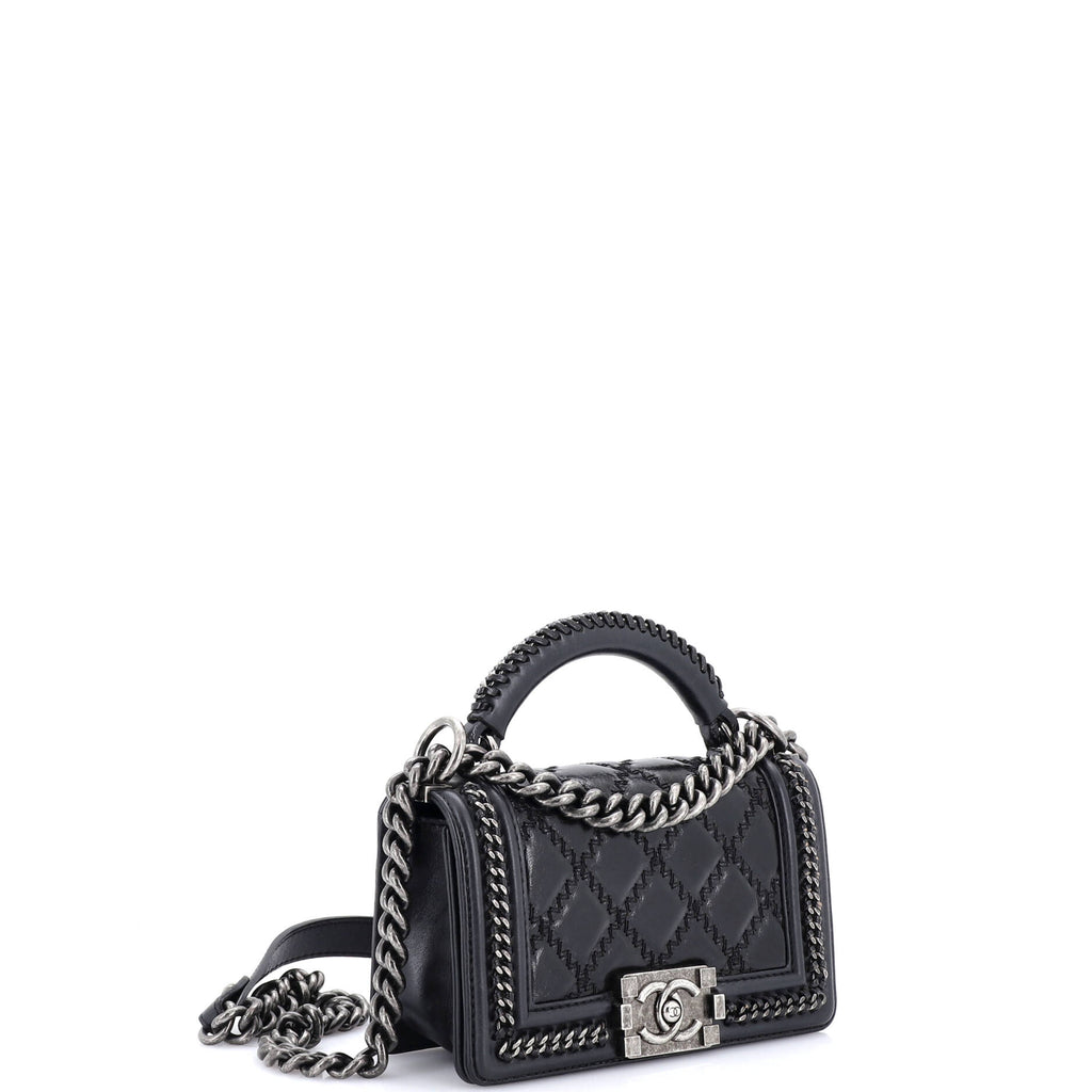 Chain Handle Boy Flap Bag Quilted Glazed Calfskin Small