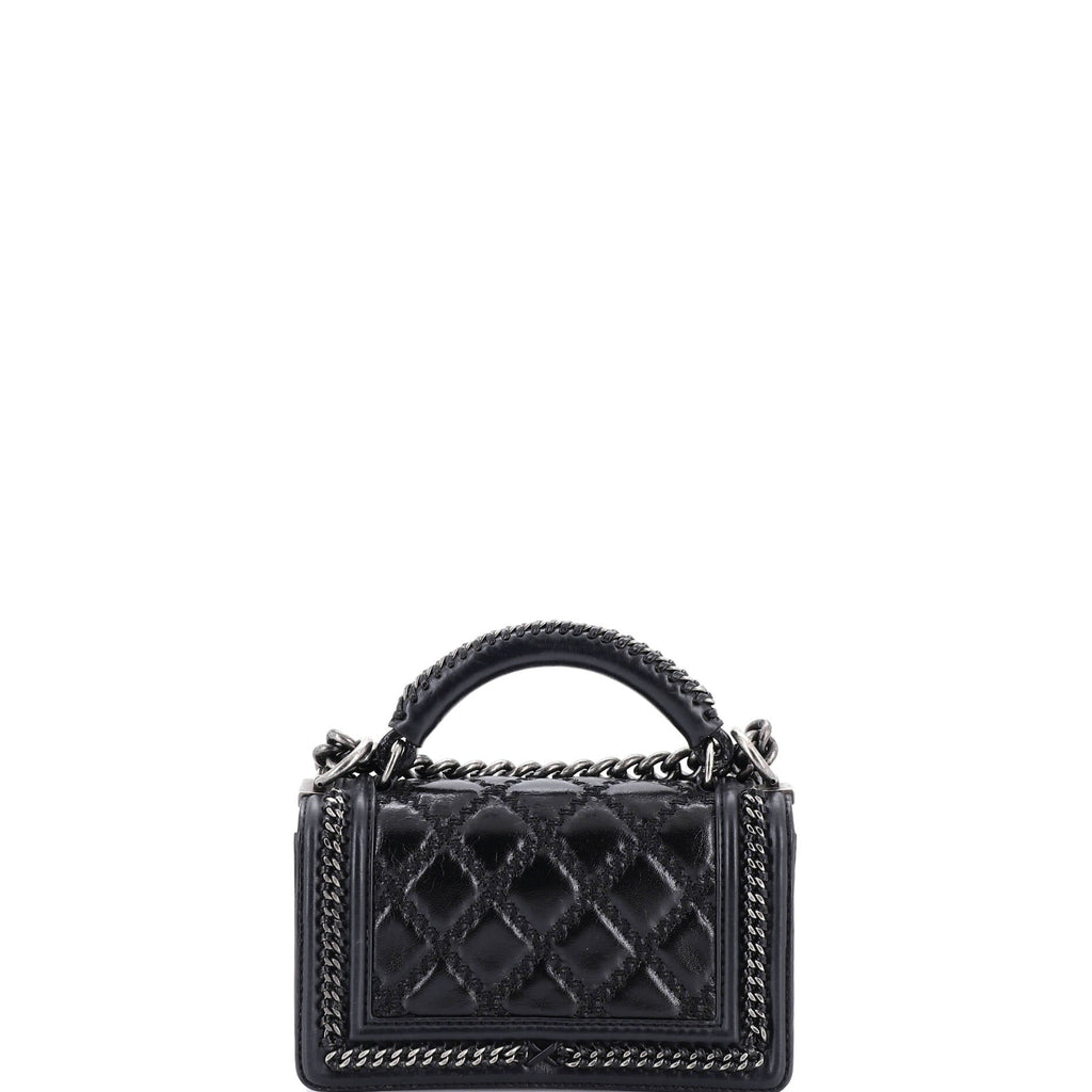 Chain Handle Boy Flap Bag Quilted Glazed Calfskin Small