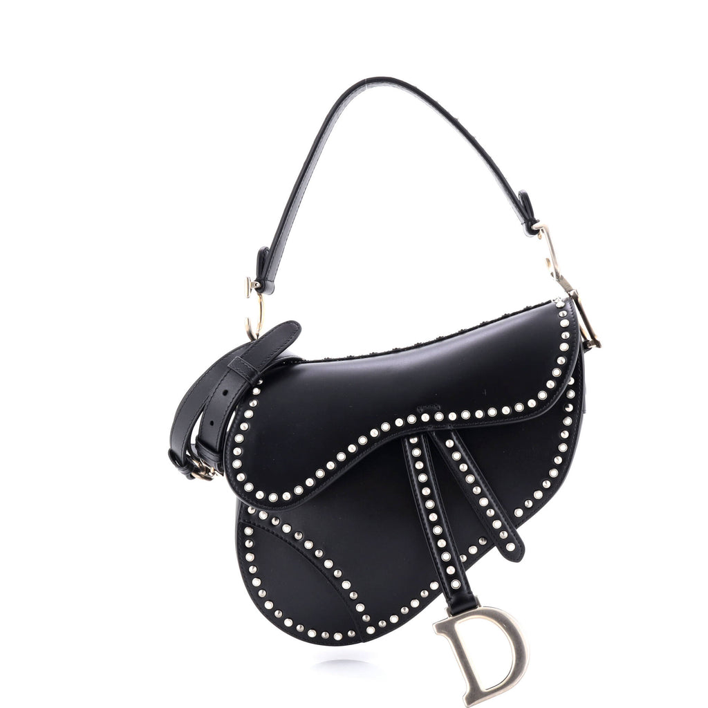 Saddle Handbag with Strap Studded Leather Medium