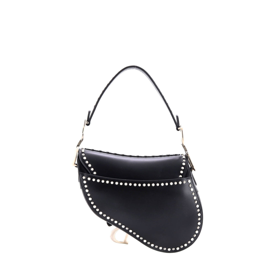 Saddle Handbag with Strap Studded Leather Medium