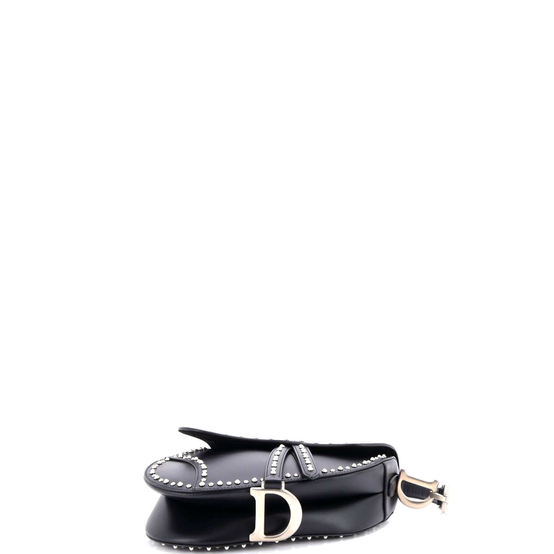 Saddle Handbag with Strap Studded Leather Medium
