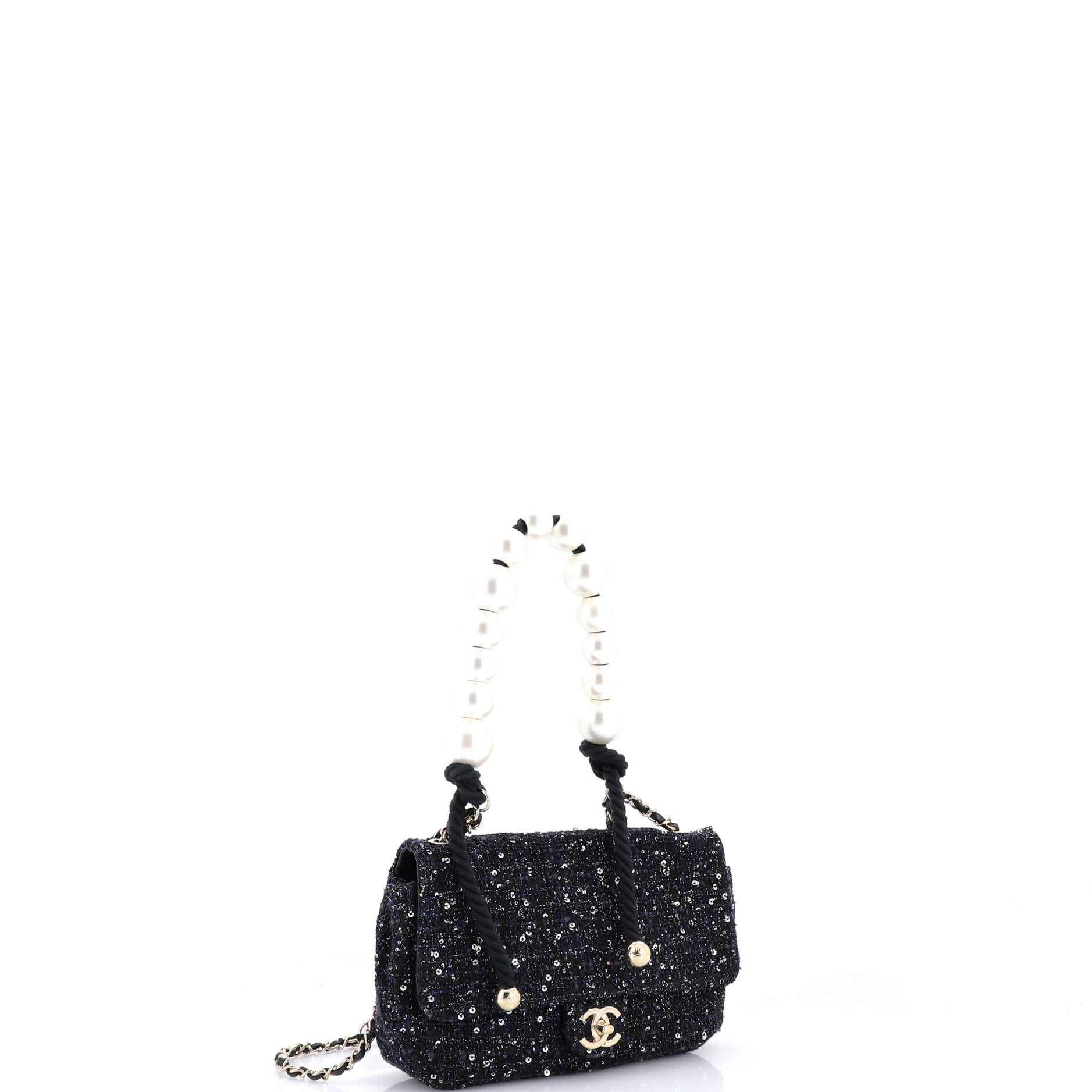 Pearl Handle Flap Bag Quilted Tweed Mini
