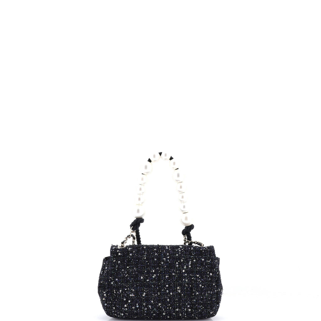Pearl Handle Flap Bag Quilted Tweed Mini