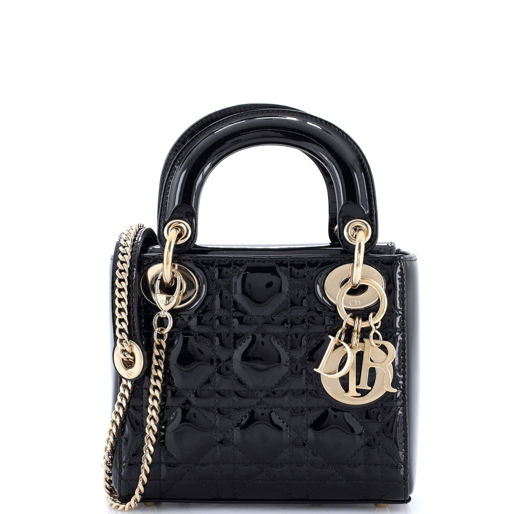 Lady Dior Chain Bag Cannage Quilt Patent Mini
