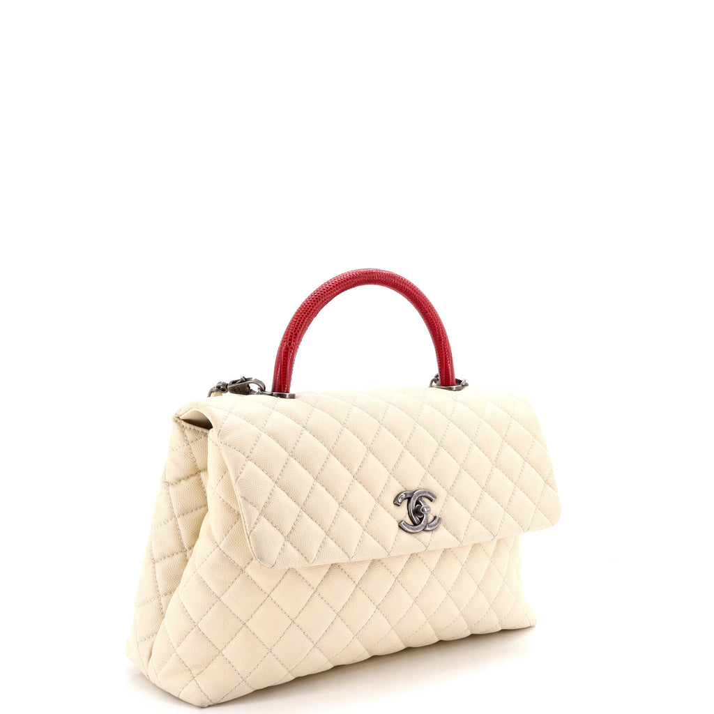 Coco Top Handle Bag Quilted Caviar with Lizard Medium