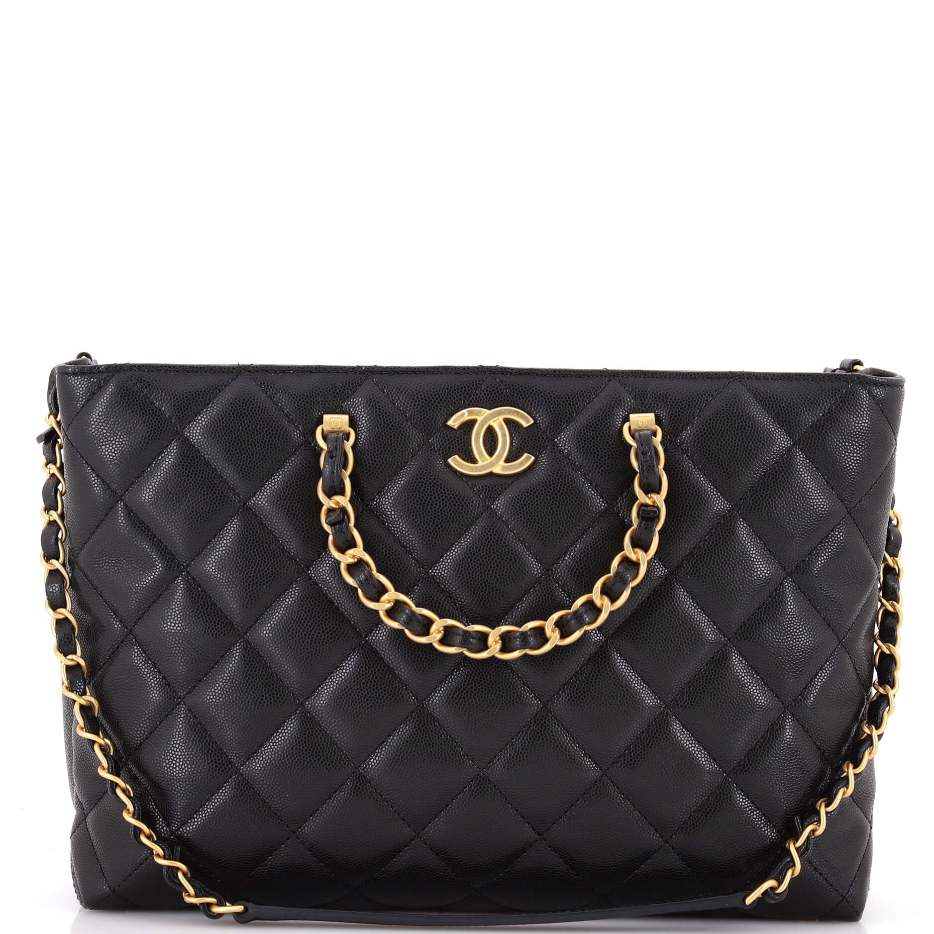 CC Chain Handle Shopping Tote Quilted Caviar Medium
