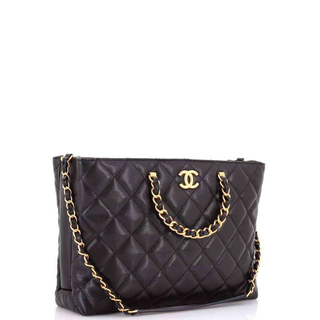CC Chain Handle Shopping Tote Quilted Caviar Medium