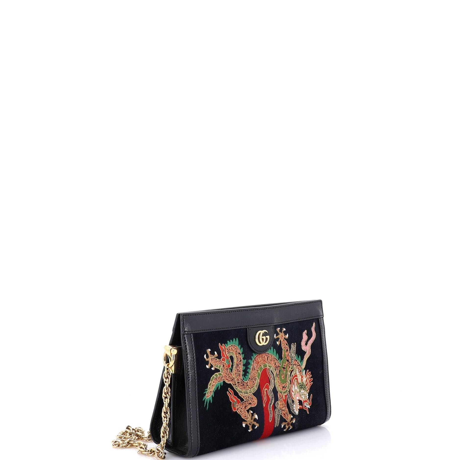 Ophidia Chain Shoulder Bag Embroidered Suede Small