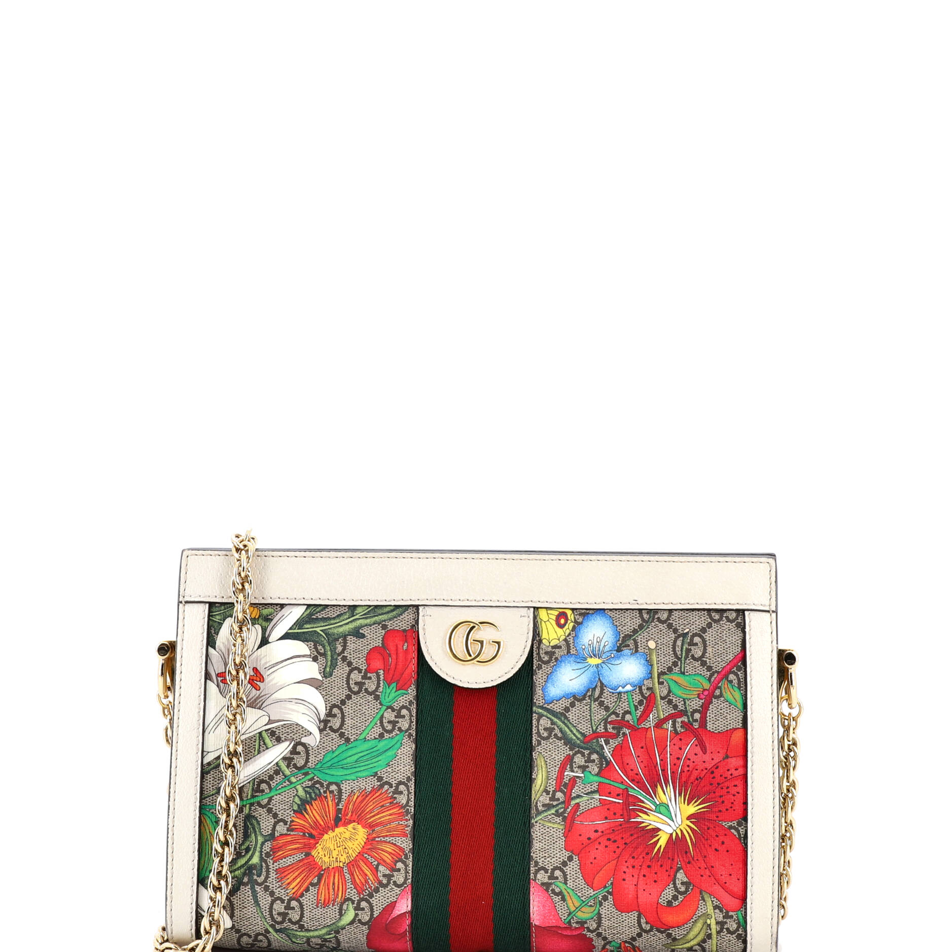 Ophidia Chain Shoulder Bag Flora GG Coated Canvas Small